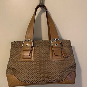 Coach handbag, purse, tote, EUC, classic fabric, leather trim, horse har…